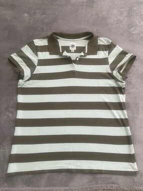 Old Navy XXL Striped Polo Shirt Olive Green Light Teal Casual Top